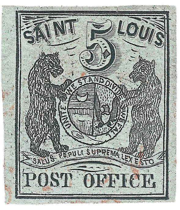 US Postmaster's Provisional Stamp 5c. St. Louis, MO. 11X1