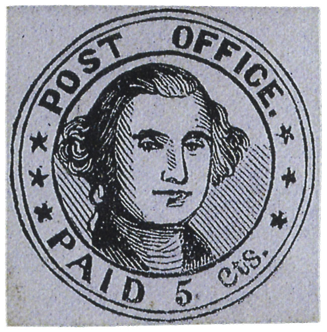 US Postmaster's Provisional Stamp 5c. Millbury, MA. 7X1