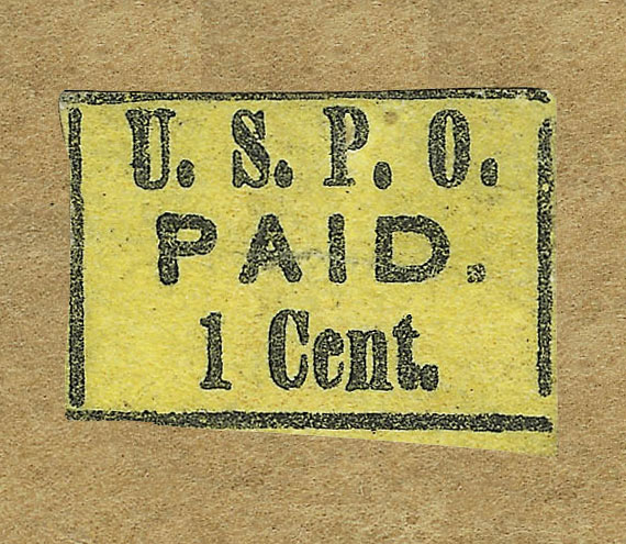 US 1849 Carriers' Stamp 1c. New York, N.Y. Scott. 7LB9