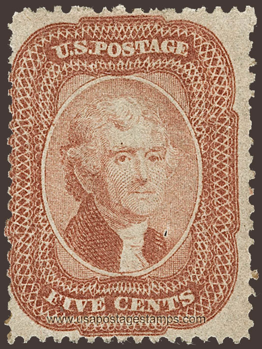 US 1858 Thomas Jefferson (1743-1826) 5c. Scott. 27