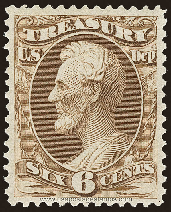 US 1873 Abraham Lincoln (1809-1865) 6c. Official Scott. O75