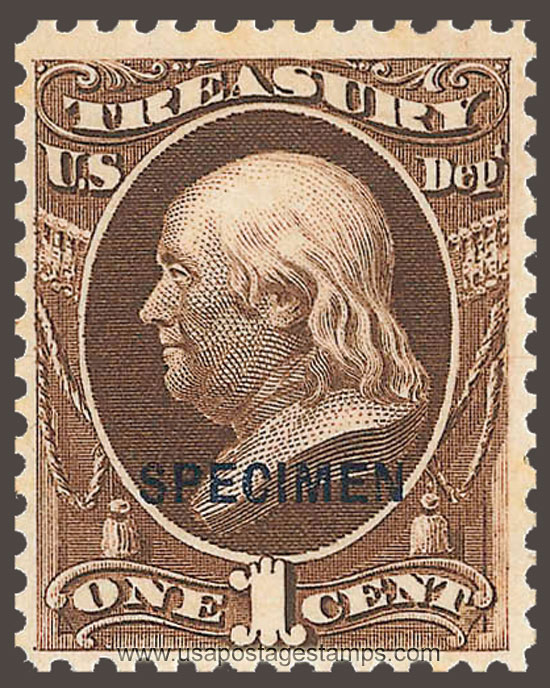 US 1879 Benjamin Franklin (1706-1790) 1c. Official OVPT. Scott. O72S
