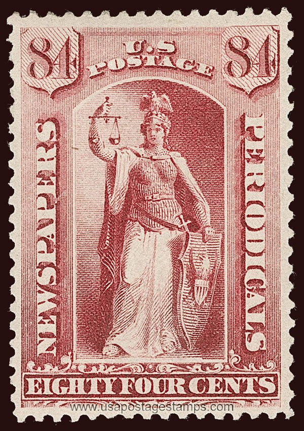 US 1885 Justice 84c. Scott. PR88 Newspaper Stamp