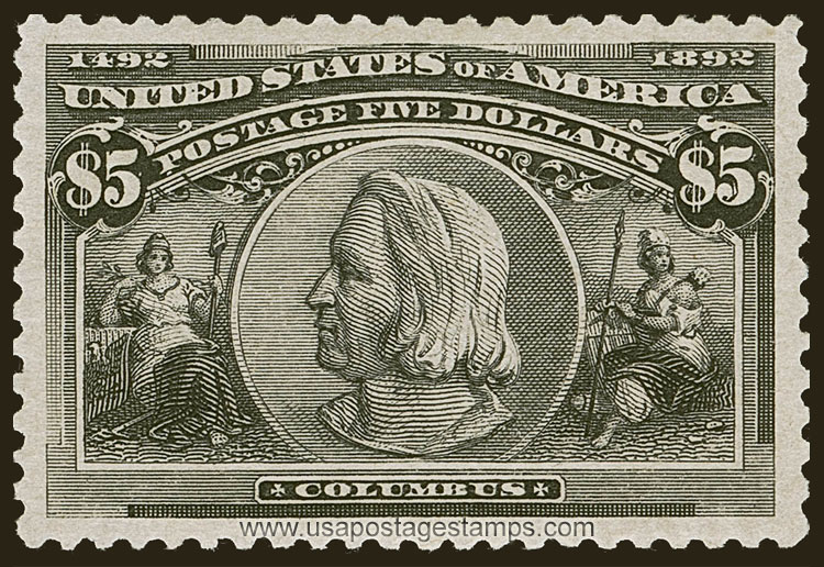 US 1893 Columbian Exposition 'Admiral Christopher Columbus (1451-1506)' $5 Scott. 245