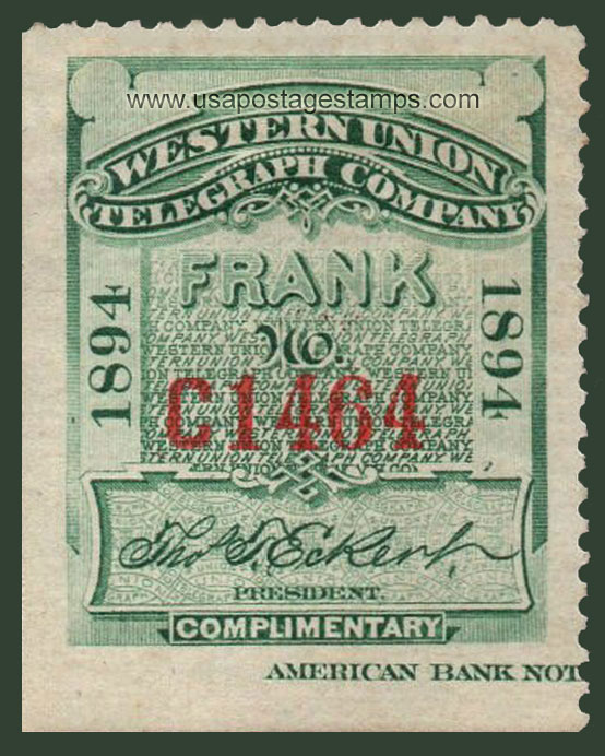 US 1894 Western Union Telegraph Company 'Frank' 0c. Scott. 16T24