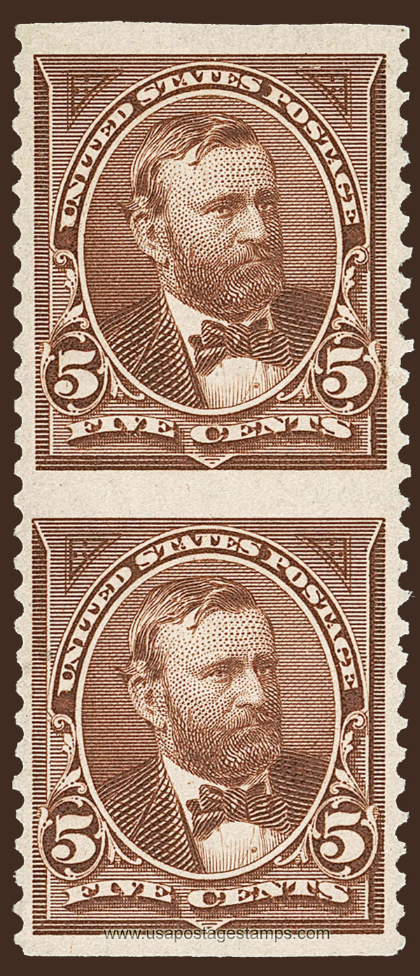 US 1894 Ulysses S. Grant (1822-1885) 5c.x2 Scott. 255c Vert. Pair