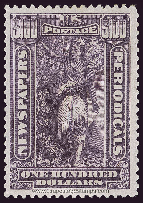 US 1895 Indian Maiden $100 Scott. PR113 Newspaper Stamp