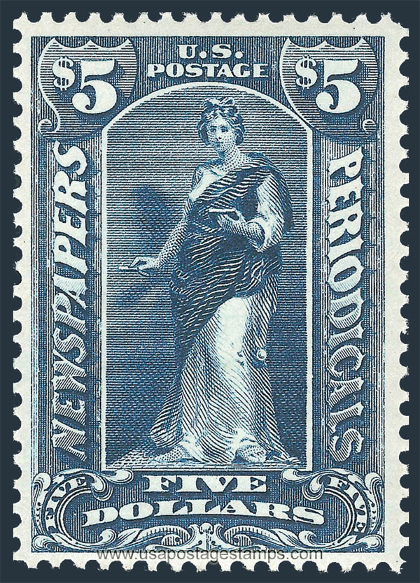 US 1896 Clio $5 Scott. PR121 Newspaper Stamp