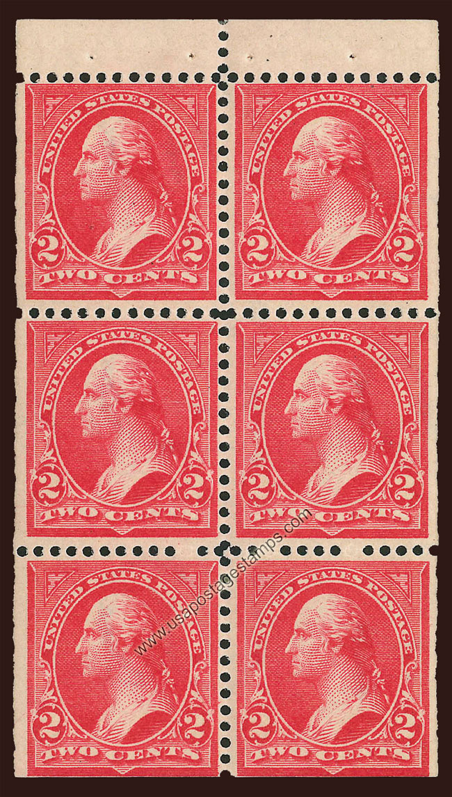 US 1898 George Washington (1732-1799) 2c. Scott. 279Be ; Booklet Pane of Six