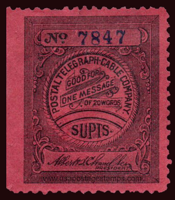 US 1900 Postal Telegraph-Cable Company 'Superintendents Frank' 0c. Barefoot P100B