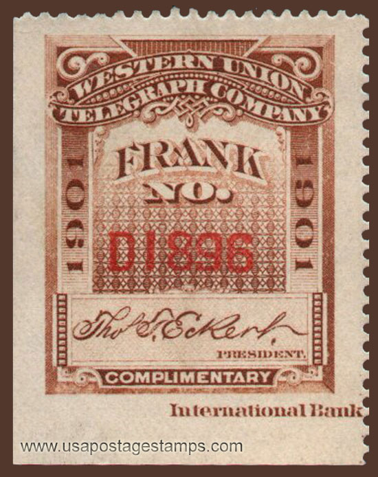 US 1901 Western Union Telegraph Company 'Frank' 0c. Scott. 16T31