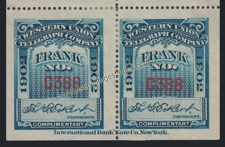 US 1902 Western Union Telegraph Company 'Frank' 0c. Scott. 16T32 details