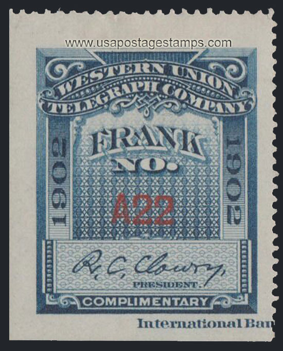US 1902 Western Union Telegraph Company 'Frank' 0c. Scott. 16T33
