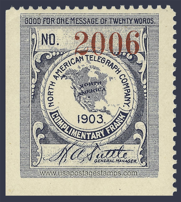 US 1903 North American Telegraph Company 'Frank' 0c. Scott. 10T4