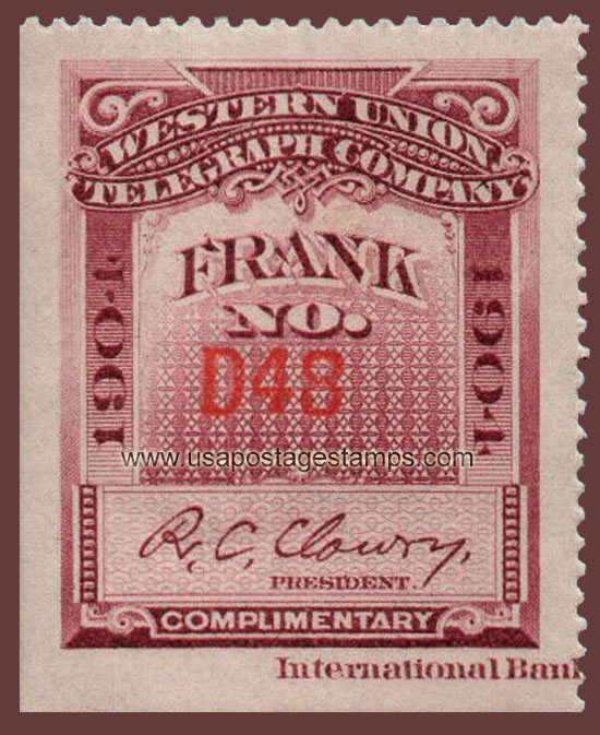 US 1904 Western Union Telegraph Company 'Frank' 0c. Scott. 16T35