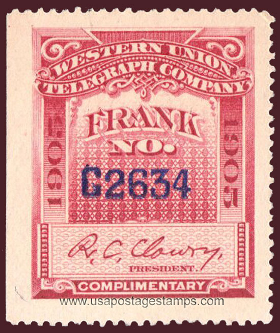 US 1905 Western Union Telegraph Company 'Frank' 0c. Scott. 16T36
