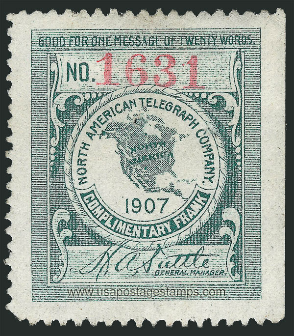 US 1907 North American Telegraph Company 'Frank' 0c. Scott. 10T8