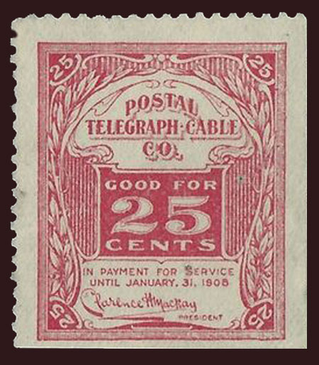 US 1907 Postal Telegraph-Cable Company 'Frank' 25c. Scott. 15T53