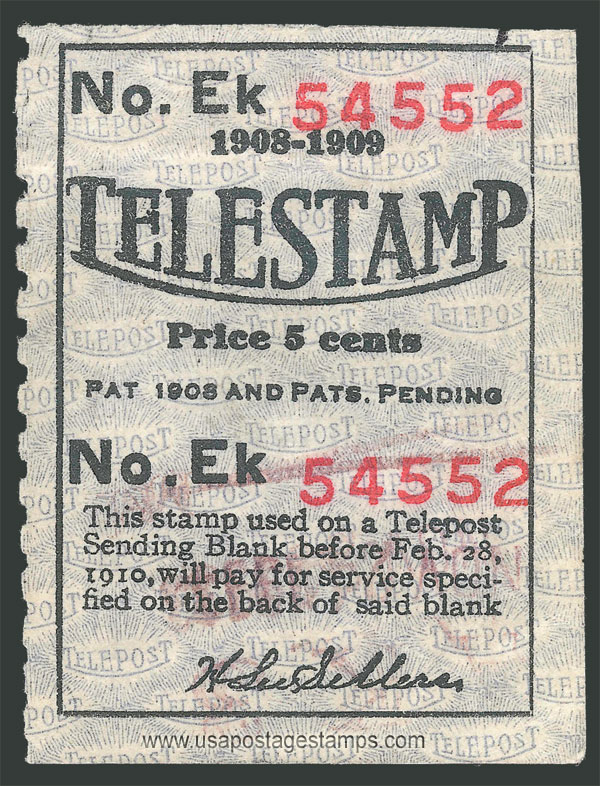 US 1908 Telepost Company 'Telestamp' 5c. Barefoot T1