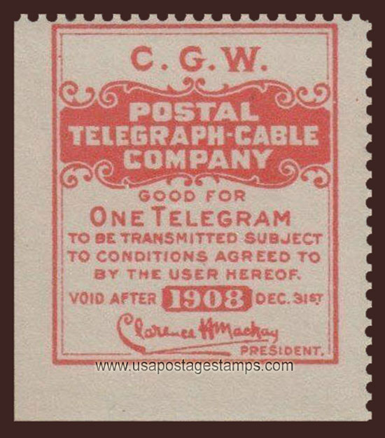 US 1908 Postal Telegraph-Cable Company 'Frank' 0c. Scott. 15TO2