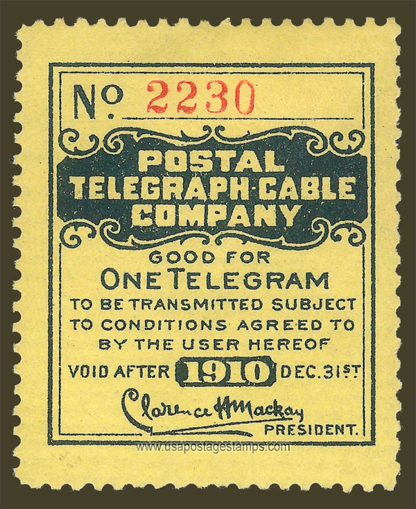 US 1910 Postal Telegraph-Cable Company 'Frank' 0c. Scott. 15T42