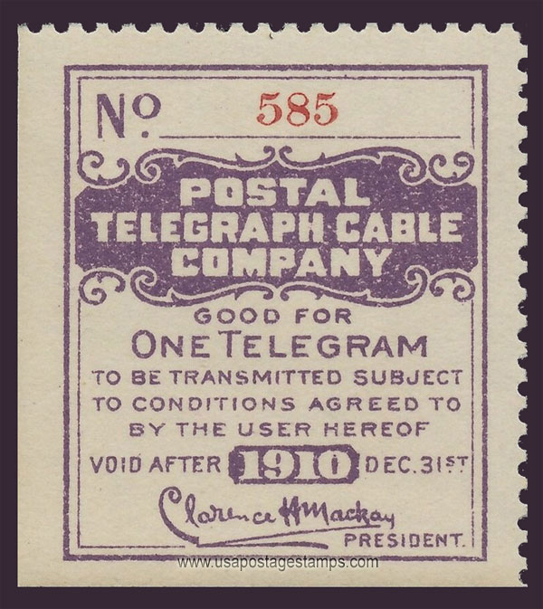 US 1910 Postal Telegraph-Cable Company 'Frank' 0c. Scott. 15T43