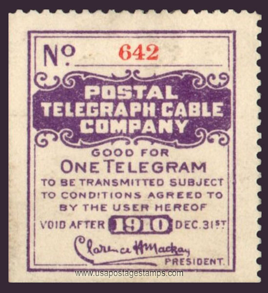 US 1910 Postal Telegraph-Cable Company 'Frank' 0c. Scott. 15T43a