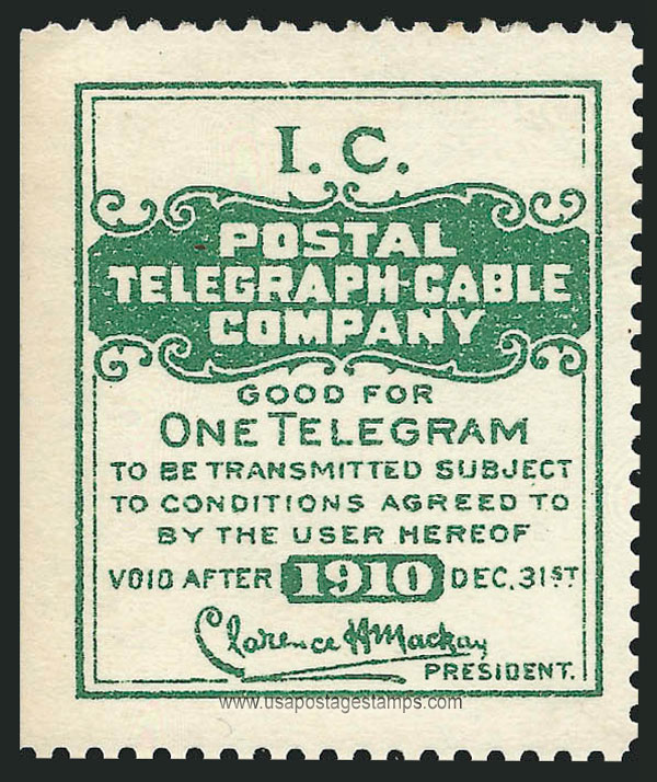 US 1910 Postal Telegraph-Cable Company 'Frank - I.C.' 0c. Scott. 15T12