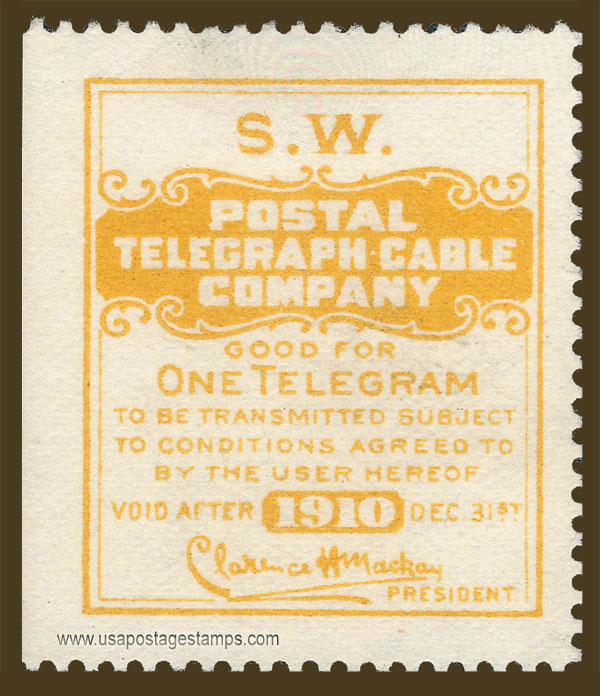 US 1910 Postal Telegraph-Cable Company 'Frank - S.W.' 0c. Scott. 15TO26
