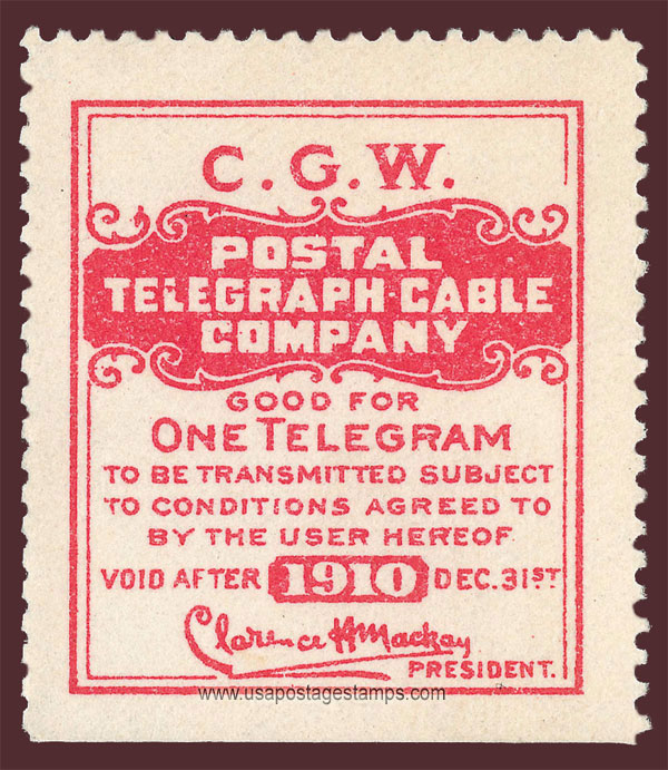 US 1910 Postal Telegraph-Cable Company 'Frank - C.G.W.' 0c. Scott. 15TO4
