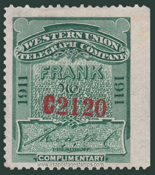 US 1911 Western Union Telegraph Company 'Frank' 0c. Scott. 16T42