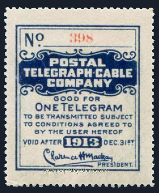 US 1913 Postal Telegraph-Cable Company 'Frank' 0c. Barefoot P50a