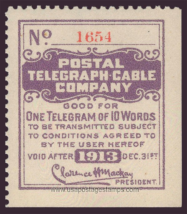 US 1913 Postal Telegraph-Cable Company 'Frank' 0c. Scott. 15T38