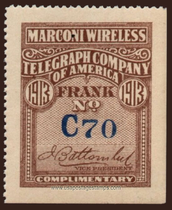 US 1913 Marconi Wireless Telegraph Co. of America 'Frank' 0c. Scott. Unlisted