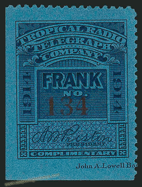 US 1914 Tropical Radio Telegraph Company 'Frank' 0c. Barefoot TR1