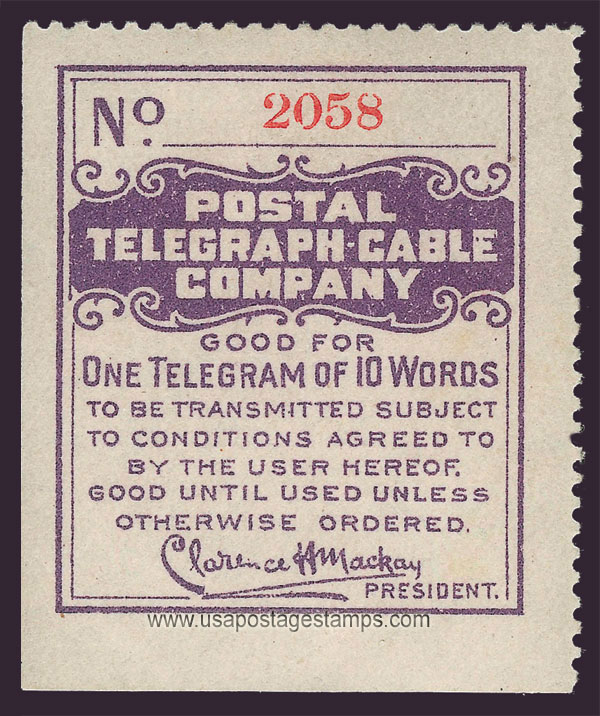 US 1914 Postal Telegraph-Cable Company 'Frank' 0c. Scott. 15T39