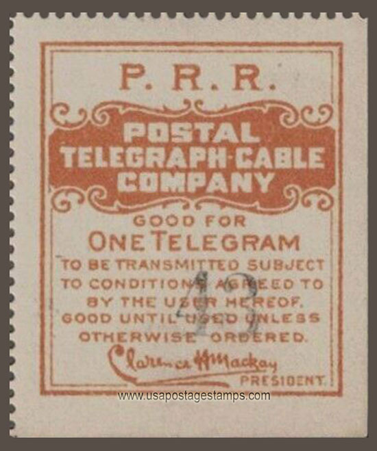US 1914 Postal Telegraph-Cable Company 'Frank - P.R.R.' 0c. Scott. 15TO24
