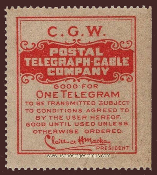 US 1914 Postal Telegraph-Cable Company 'Frank - C.G.W.' 0c. Scott. 15TO8