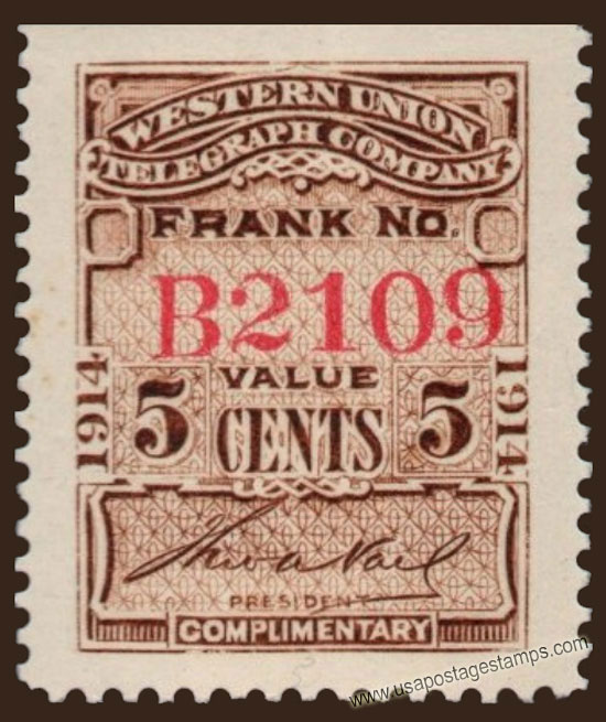 US 1914 Western Union Telegraph Company 'Frank' 5c. Scott. 16T45