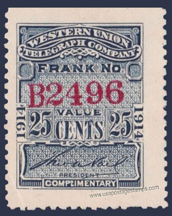 US 1914 Western Union Telegraph Company 'Frank' 25c. Scott. 16T46