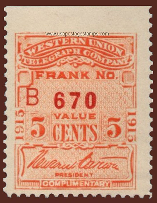 US 1915 Western Union Telegraph Company 'Frank' 5c. Scott. 16T47
