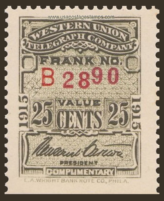 US 1915 Western Union Telegraph Company 'Frank' 25c. Scott. 16T48