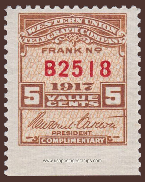 US 1917 Western Union Telegraph Company 'Frank' 5c. Scott. 16T51