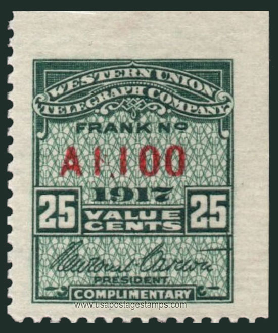 US 1917 Western Union Telegraph Company 'Frank' 25c. Scott. 16T52