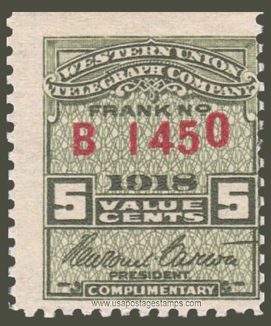 US 1918 Western Union Telegraph Company 'Frank' 5c. Scott. 16T53
