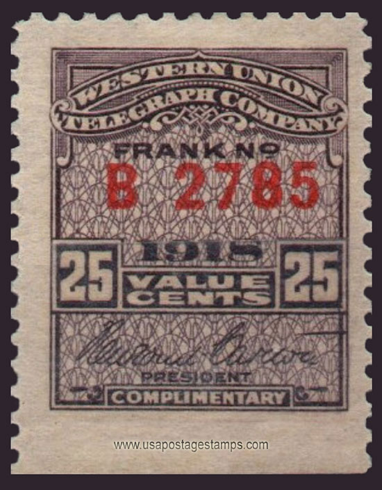 US 1918 Western Union Telegraph Company 'Frank' 25c. Scott. 16T54