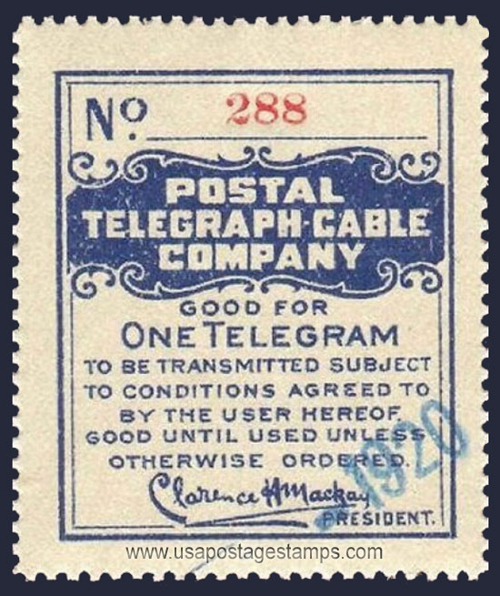 US 1920 Postal Telegraph-Cable Company 'Frank' 0c. Barefoot P58a