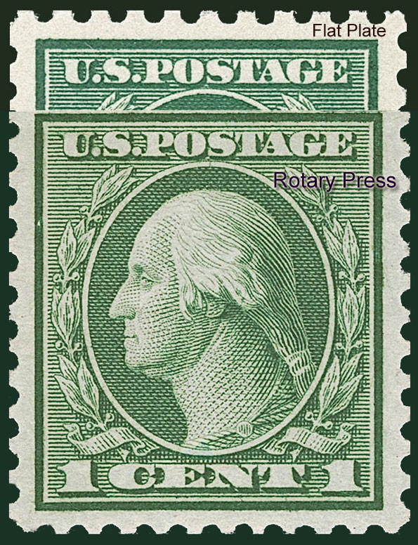 US 1921 George Washington 1c. Scott. 545 ; Difference between Flat Press and Rotary Press stamps