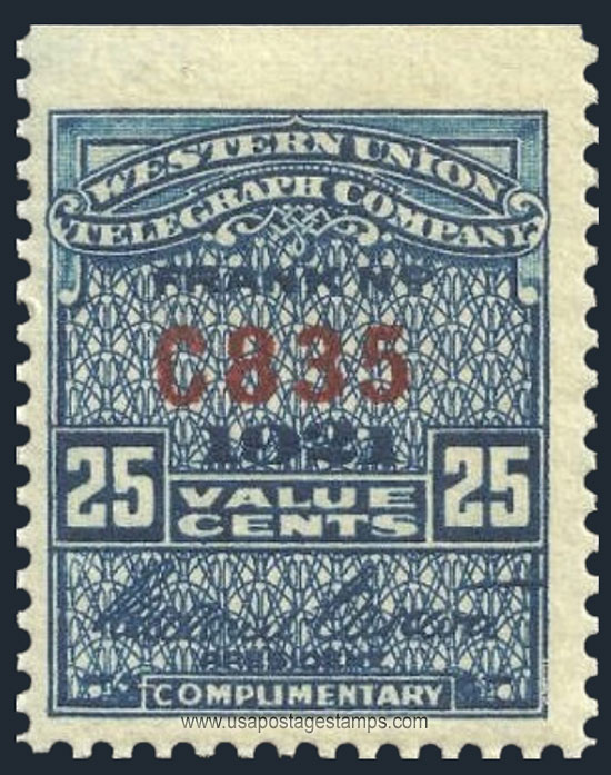 US 1921 Western Union Telegraph Company 'Frank' 25c. Scott. 16T60