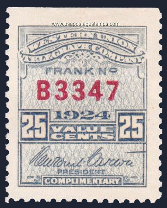 US 1924 Western Union Telegraph Company 'Frank' 25c. Scott. 16T66